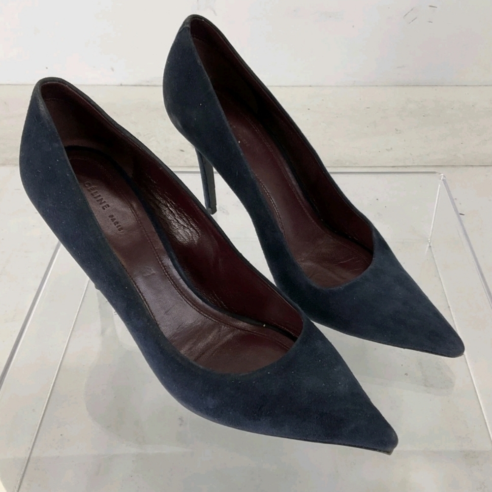 Sale❗️CELINE Dark Navy Blue Suede Heels Pumps Excellent 👀 AUTHENTICATED - Picture 8 of 12